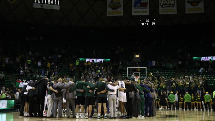 WACO, TEXAS - FEBRUARY 15: The Baylor Bears huddle after a 70-59 win against the West Virginia Mountaineers at Ferrell Center on February 15, 2020 in Waco, Texas. (Photo by Ronald Martinez/Getty Images)