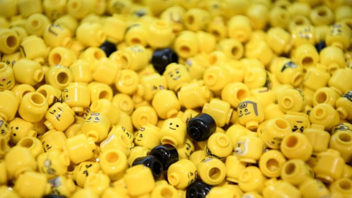 LONDON, ENGLAND - NOVEMBER 16: A container of Lego heads are seen during an opening party event at the new flagship Lego store on November 16, 2016 in London, England. The new landmark store is be the biggest Lego Brand Retail Store in the world, the 37th LEGO store in Europe and covers 914 sq metre total area, over two floors. (Photo by Leon Neal/Getty Images)