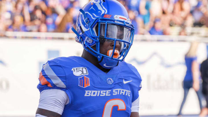 BOISE, ID - SEPTEMBER 06: Boise State Broncos wide receiver CT Thomas (6) takes a break in warm ups before the preseason game between Marshall and Boise State on Friday, September 06, 2019 at Albertson's Stadium in Boise, Idaho. (Photo by Douglas Stringer/Icon Sportswire via Getty Images)
