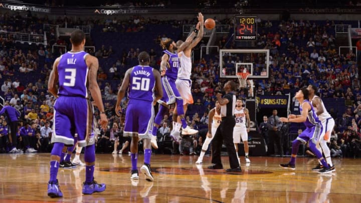 PHOENIX, AZ - OCTOBER 23: The Sacramento Kings and the Phoenix Suns tipoff on October 23, 2017 at Talking Stick Resort Arena in Phoenix, Arizona. NOTE TO USER: User expressly acknowledges and agrees that, by downloading and or using this photograph, user is consenting to the terms and conditions of the Getty Images License Agreement. Mandatory Copyright Notice: Copyright 2017 NBAE (Photo by Barry Gossage/NBAE via Getty Images)