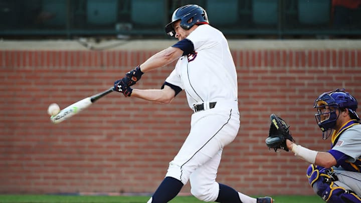 Cody Nulph (17) hitting the ball in the fourth inning.Auburn Baseball vs LSU Game 2 of a Doubleheader on Saturday, April 2, 2016 in Auburn, Ala. Anthony Hall/Auburn Athletics