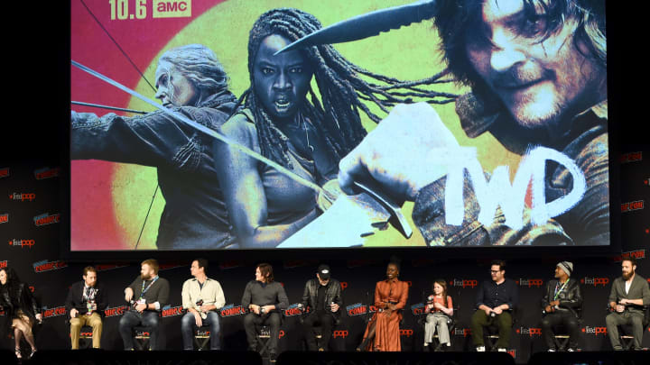 NEW YORK, NEW YORK – OCTOBER 05: Angela Kang, Scott Gimple, Robert Kirkman, Dave Alpert, Norman Reedus, Jeffrey Dean Morgan, Danai Gurira, Cailey Fleming, Josh McDermitt, Seth Gilliam, and Ross Marquand onstage during The Walking Dead Universe, Including AMC’s Flagship Series and the Untitled New Third Series Within The Walking Dead Franchise at New York Comic Con 2019 Day 3 at New York Comic Con 2019 Day 3 at the Hulu Theater at Madison Square Garden on October 05, 2019 in New York City. (Photo by Ilya S. Savenok/Getty Images for ReedPOP )