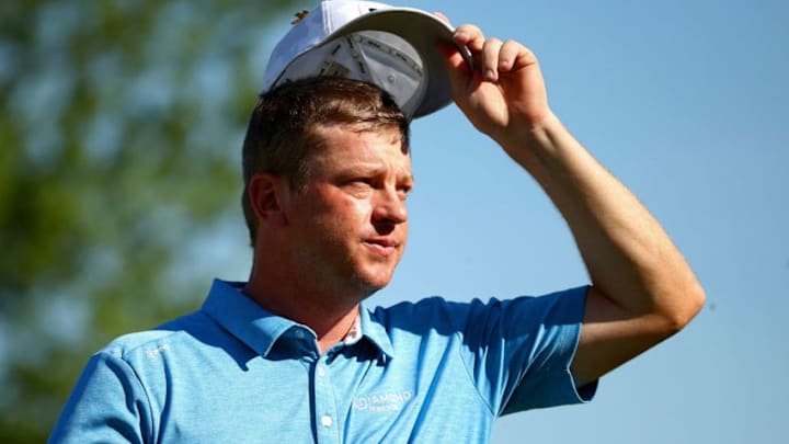 DETROIT, MICHIGAN - JUNE 30: Nate Lashley acknowledges fans on the 17th green during the final round of the Rocket Mortgage Classic at the Detroit Country Club on June 30, 2019 in Detroit, Michigan. (Photo by Gregory Shamus/Getty Images)
