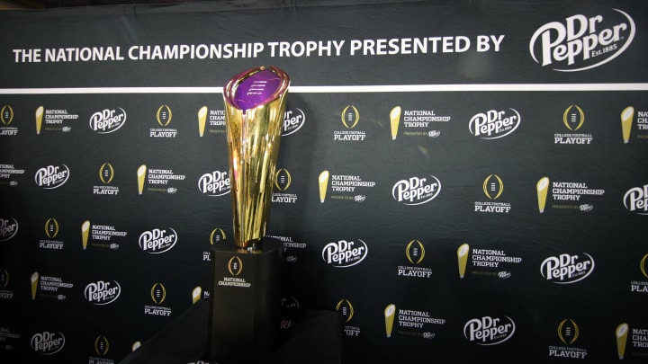 NEW ORLEANS, LOUISIANA – A general view of the National Championship Trophy. (Photo by Chris Graythen/Getty Images)