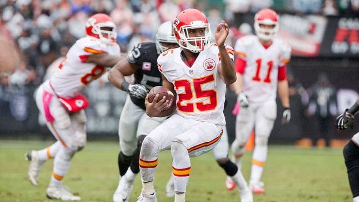 OAKLAND, CA - OCTOBER 16: Running back Jamaal Charles OAKLAND, CA - OCTOBER 16: Running back Jamaal Charles