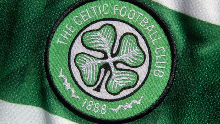 MANCHESTER, ENGLAND - FEBRUARY 06: The official Glasgow Celtic FC club badge on a home shirt on February 6, 2023 in Manchester, United Kingdom. (Photo by Visionhaus/Getty Images)