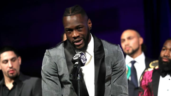 NEW YORK, NY - JANUARY 24: Deontay Wilder addresses the media during the 2018 Showtime Championship Boxing Event at Cipriani 42nd Street on January 24, 2018 in New York City. (Photo by Abbie Parr/Getty Images)