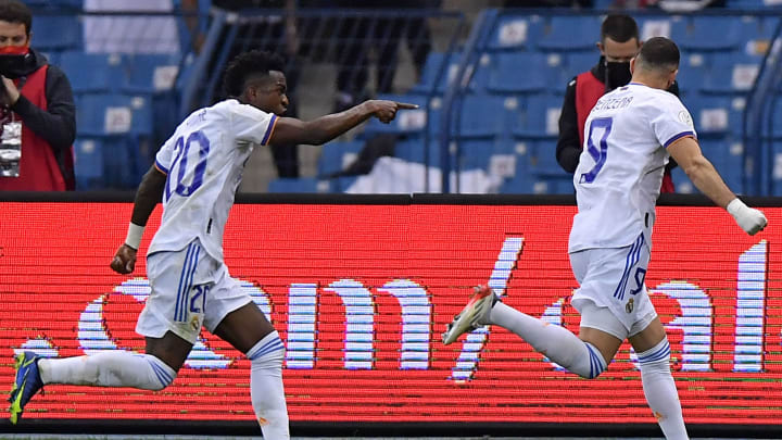 Real Madrid, Karim Benzema & Vinicius Junior (Photo by AFP) (Photo by -/AFP via Getty Images)