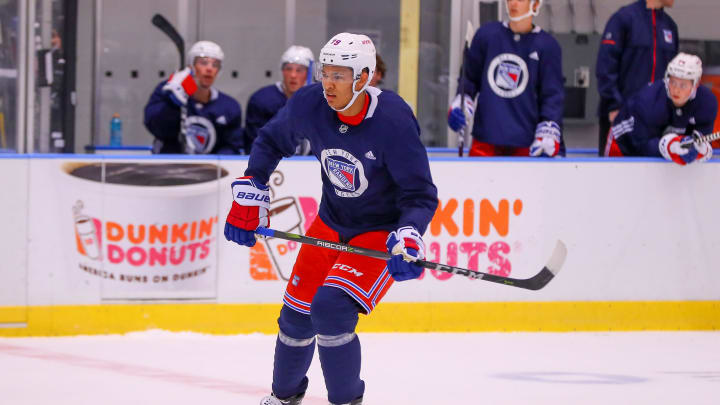 NEW YORK, NY – JUNE 29: New York Rangers Defenseman K’Andre Miller (79) skates during the New York Rangers Prospect Development Camp on June 29, 2018 at the MSG Training Center in New York, NY. (Photo by Rich Graessle/Icon Sportswire via Getty Images)