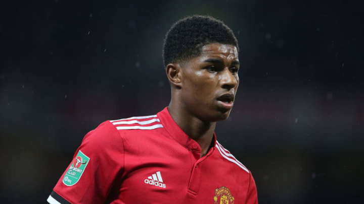MANCHESTER, ENGLAND - SEPTEMBER 20: Marcus Rashford of Manchester United in action during the Carabao Cup Third Round between Manchester United and Burton Albion at Old Trafford on September 20, 2017 in Manchester, England. (Photo by Matthew Peters/Man Utd via Getty Images)
