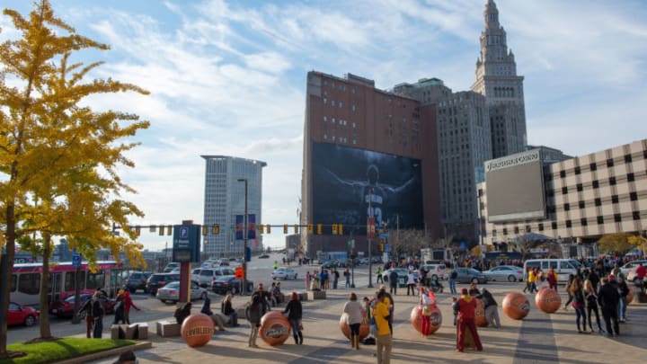 CLEVELAND, OH - OCTOBER 30: A general view as fans gather outside Quicken Loans Arena before a game between the Cleveland Cavaliers and the New York Knicks on October 30, 2014 in Cleveland, Ohio. NOTE TO USER: User expressly acknowledges and agrees that, by downloading and or using this photograph, User is consenting to the terms and conditions of the Getty Images License Agreement. (Photo by Jason Miller/Getty Images)