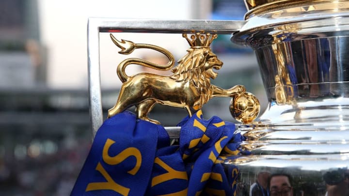 BANGKOK, THAILAND - MAY 19: The Premier League Trophy is displayed during an open top bus parade on May 19, 2016 in Bangkok, Thailand. (Photo by Plumb Images/Leicester City FC via Getty Images)