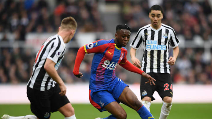 NEWCASTLE UPON TYNE, ENGLAND - APRIL 06: Palace player Aaron Wan-Bissaka in action during the Premier League match between Newcastle United and Crystal Palace at St. James Park on April 06, 2019 in Newcastle upon Tyne, United Kingdom. (Photo by Stu Forster/Getty Images)