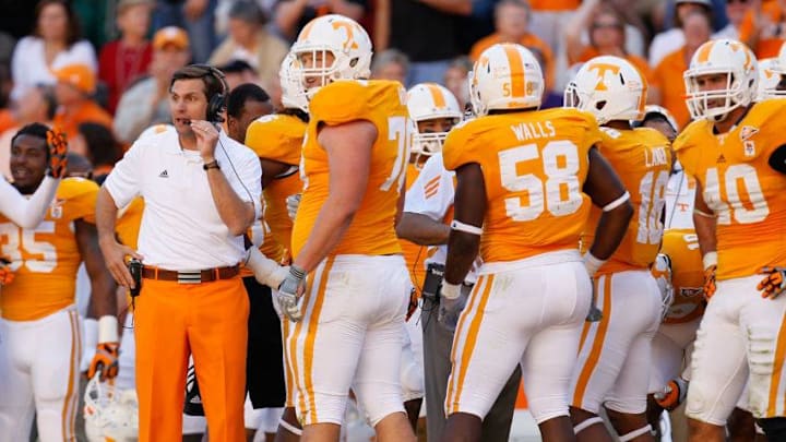 KNOXVILLE, TN - OCTOBER 15: Head coach Derek Dooley of the Tennessee Volunteers against the LSU Tigers at Neyland Stadium on October 15, 2011 in Knoxville, Tennessee. (Photo by Kevin C. Cox/Getty Images)