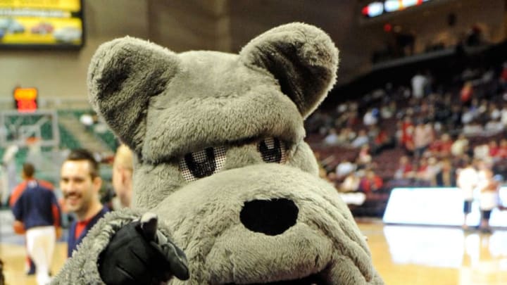 LAS VEGAS, NV - MARCH 05: Gonzaga Bulldogs mascot Spike the Bulldog appears on the court before the team's game against the Saint Mary's Gaels in the championship game of the Zappos.com West Coast Conference Basketball tournament at the Orleans Arena March 5, 2012 in Las Vegas, Nevada. Saint Mary's won 78-74 in overtime. (Photo by Ethan Miller/Getty Images)