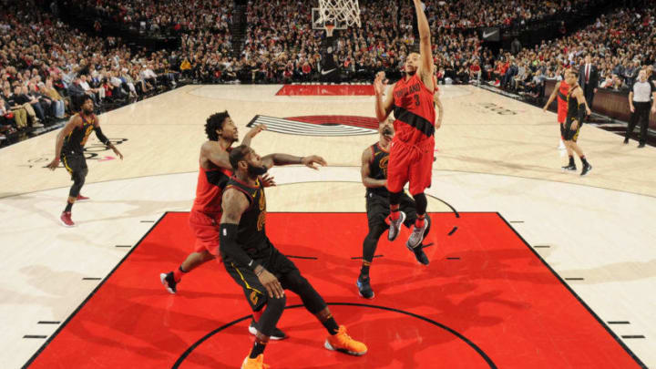 PORTLAND, OR - MARCH 15: CJ McCollum #3 of the Portland Trail Blazers goes to the basket against the Cleveland Cavaliers on March 15, 2018 at the Moda Center in Portland, Oregon. NOTE TO USER: User expressly acknowledges and agrees that, by downloading and or using this Photograph, user is consenting to the terms and conditions of the Getty Images License Agreement. Mandatory Copyright Notice: Copyright 2018 NBAE (Photo by Cameron Browne/NBAE via Getty Images)