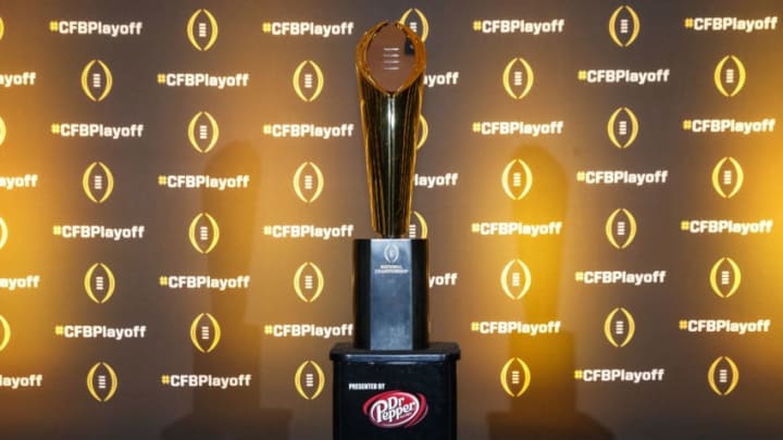 ATLANTA, GA - December 6: The National Championship trophy is displayed following the College Football Playoff Semifinal Head Coaches News Conference on December 6, 2018 in Atlanta, Georgia. (Photo by Todd Kirkland/Getty Images)