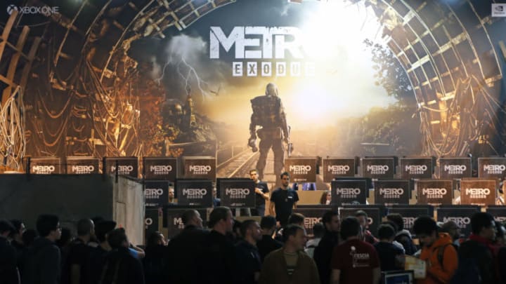 PARIS, FRANCE - OCTOBER 26: Visitors queue to play the video game 'Metro Exodus' developed by 4A Games and published by Deep Silver during the 'Paris Games Week' on October 26, 2018 in Paris, France. 'Paris Games Week' is an international trade fair for video games and runs from October 26 to 31, 2018. (Photo by Chesnot/Getty Images)