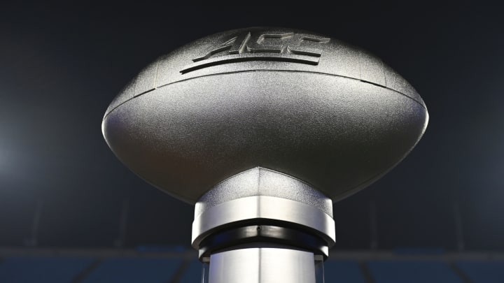 CHARLOTTE, NORTH CAROLINA – DECEMBER 03: A model of the ACC trophy is seen on the field during the ACC Championship game at Bank of America Stadium on December 03, 2022 in Charlotte, North Carolina. (Photo by Eakin Howard/Getty Images)