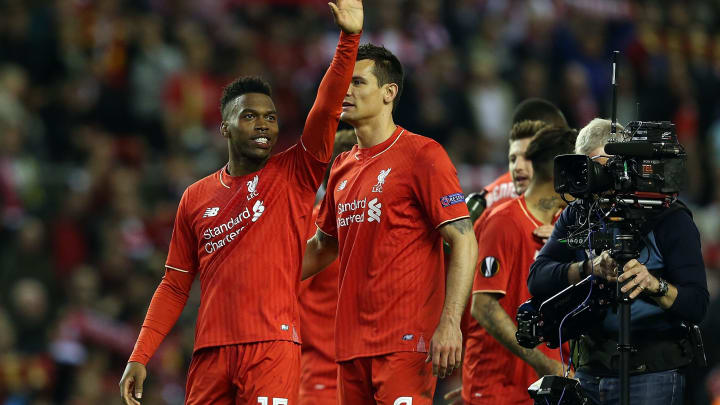 LIVERPOOL, ENGLAND – MAY 05: Daniel Sturridge of Liverpool celebrates victory during the UEFA Europa League Semi Final second leg match between Liverpool and Villarreal CF at Anfield on May 05, 2016 in Liverpool, England. (Photo by Jan Kruger – UEFA/UEFA via Getty Images)