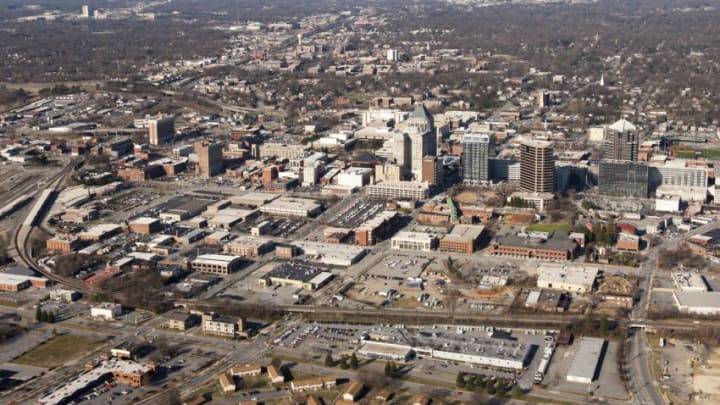 GREENSBORO, NC - MARCH 14: An aerial view of downtown Greensboro ahead of the first round of the 2013 Men's ACC Tournament on March 14, 2013 in Greensboro, North Carolina. (Photo by Lance King/Getty Images)