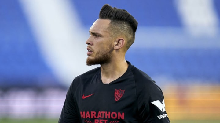 LEGANES, SPAIN - JUNE 30: Lucas Ocampos of Sevilla FC looks on during the Liga match between CD Leganes and Sevilla FC at Estadio Municipal de Butarque on June 30, 2020 in Leganes, Spain. (Photo by Diego Souto/Quality Sport Images/Getty Images)