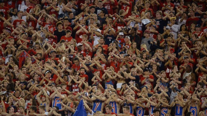 TUCSON, AZ - SEPTEMBER 09: Arizona Wildcats fans cheer in the game between the Houston Cougars and Arizona Wildcats at Arizona Stadium on September 9, 2017 in Tucson, Arizona. (Photo by Jennifer Stewart/Getty Images)