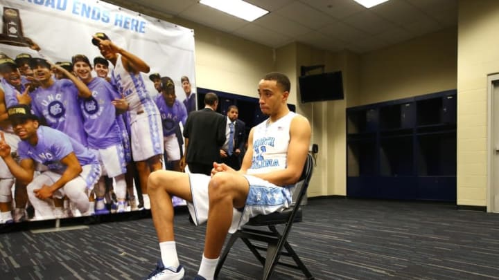 Apr 4, 2016; Houston, TX, USA; North Carolina Tar Heels forward Brice Johnson (11) sits in a chair in the locker room after the game against the Villanova Wildcats in the championship game of the 2016 NCAA Men