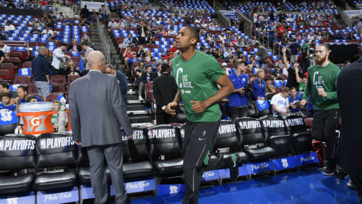 PHILADELPHIA, PA - MAY 5: Al Horford #42 of the Boston Celtics runs on the court before the game against the Philadelphia 76ers in Game Three of Round Two of the 2018 NBA Playoffs on May 5, 2018 at Wells Fargo Center in Philadelphia, Pennsylvania. NOTE TO USER: User expressly acknowledges and agrees that, by downloading and or using this Photograph, user is consenting to the terms and conditions of the Getty Images License Agreement. Mandatory Copyright Notice: Copyright 2018 NBAE (Photo by Brian Babineau/NBAE via Getty Images)