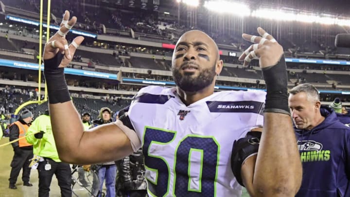 PHILADELPHIA, PENNSYLVANIA - JANUARY 05: K.J. Wright #50 of the Seattle Seahawks celebrates his teams win over the Philadelphia Eagles in the NFC Wild Card Playoff game at Lincoln Financial Field on January 05, 2020 in Philadelphia, Pennsylvania. (Photo by Steven Ryan/Getty Images)