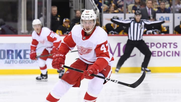 PITTSBURGH, PA - SEPTEMBER 23: Detroit Red Wings Libor Sulak (47) skates during the third period in the preseason game between the Pittsburgh Penguins and the Detroit Red Wings on September 23, 2018, at PPG Paints Arena in Pittsburgh, PA.The Detroit Red Wings defeated the Pittsburgh Penguins 3-2. (Photo by Jeanine Leech/Icon Sportswire via Getty Images)