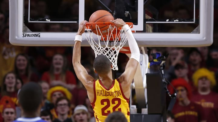 AMES, IA – DECEMBER 8: Tyrese Haliburton #22 of the Iowa State Cyclones dunks the ball in the first half of play against the Seton Hall Pirates at Hilton Coliseum on December 8, 2019 in Ames, Iowa. (Photo by David K Purdy/Getty Images)