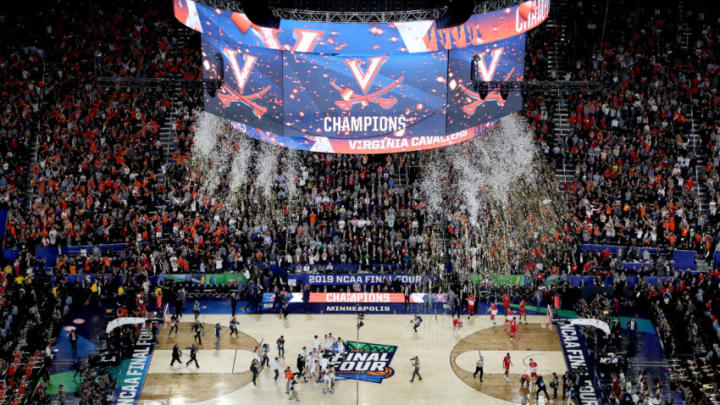 MINNEAPOLIS, MINNESOTA - APRIL 08: The Virginia Cavaliers celebrate their teams 85-77 win over the Texas Tech Red Raiders to win the the 2019 NCAA men's Final Four National Championship game at U.S. Bank Stadium on April 08, 2019 in Minneapolis, Minnesota. (Photo by Tom Pennington/Getty Images)