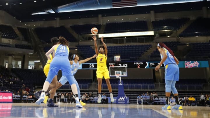 CHICAGO, IL - MAY 14: Teaira McCowan #15 of The Indiana Fever shoots the ball against the Chicago Sky on May 14, 2019 at the Wintrust Arena in Chicago, Illinois. NOTE TO USER: User expressly acknowledges and agrees that, by downloading and or using this photograph, User is consenting to the terms and conditions of the Getty Images License Agreement. Mandatory Copyright Notice: Copyright 2019 NBAE (Photo by Jeff Haynes/NBAE via Getty Images)