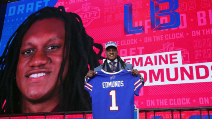 ARLINGTON, TX – APRIL 26: Tremaine Edmunds of Virginia Tech poses after being picked #16 overall by the Buffalo Bills during the first round of the 2018 NFL Draft at AT&T Stadium on April 26, 2018 in Arlington, Texas. (Photo by Tom Pennington/Getty Images)
