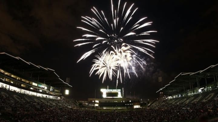 Jul 4, 2013; Commerce City, CO, USA; A general view as 4th of July fireworks are set off after the match between the Colorado Rapids and the New York Red Bulls at Dick