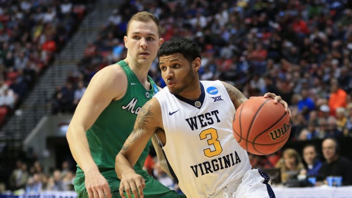 SAN DIEGO, CA – MARCH 18: Bolden #3 of the West Virginia Mountaineers drives. (Photo by Sean M. Haffey/Getty Images)