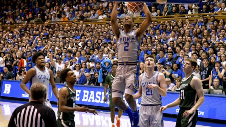Duke basketball guard Cassius Stanley #2 dunks against the Colorado State Rams during the first half of their game at Cameron Indoor Stadium on November 08, 2019 in Durham, North Carolina. (Photo by Grant Halverson/Getty Images)