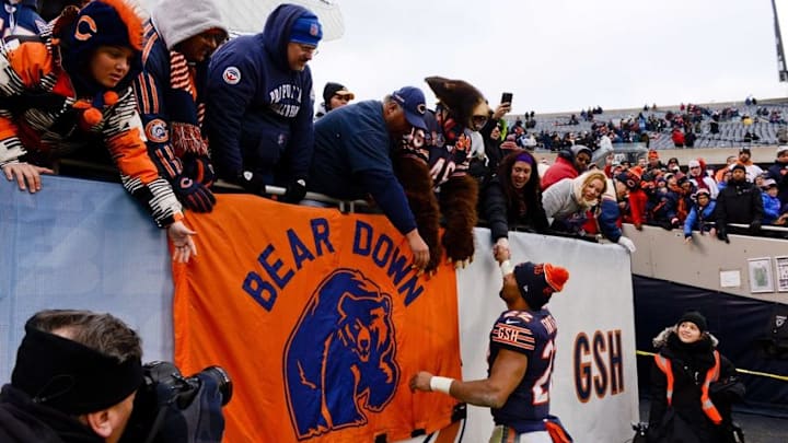Jan 3, 2016; Chicago, IL, USA; Chicago Bears running back Matt Forte (22) greets fans as he leaves the field after the Detroit Lions beat the Chicago Bears 24-20 at Soldier Field. Mandatory Credit: Matt Marton-USA TODAY Sports