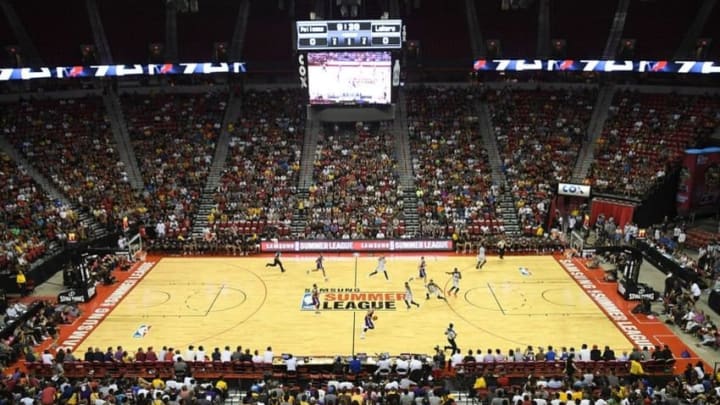 Jul 8, 2016; Las Vegas, NV, USA; The Los Angeles Lakers and New Orleans Pelicans play an NBA Summer League game at Thomas & Mack Center. Mandatory Credit: Stephen R. Sylvanie-USA TODAY Sports