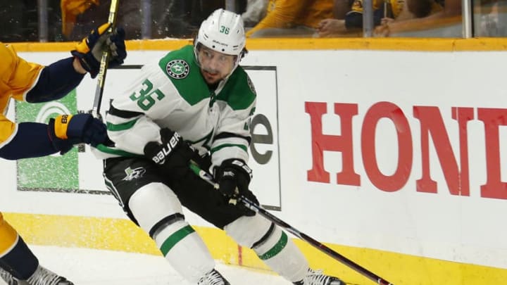 NASHVILLE, TENNESSEE - APRIL 10: Mats Zuccarello #36 of the Dallas Stars plays against the Nashville Predators during the second period in Game One of the Western Conference First Round during the 2019 NHL Stanley Cup Playoffs at Bridgestone Arena on April 10, 2019 in Nashville, Tennessee. (Photo by Frederick Breedon/Getty Images)