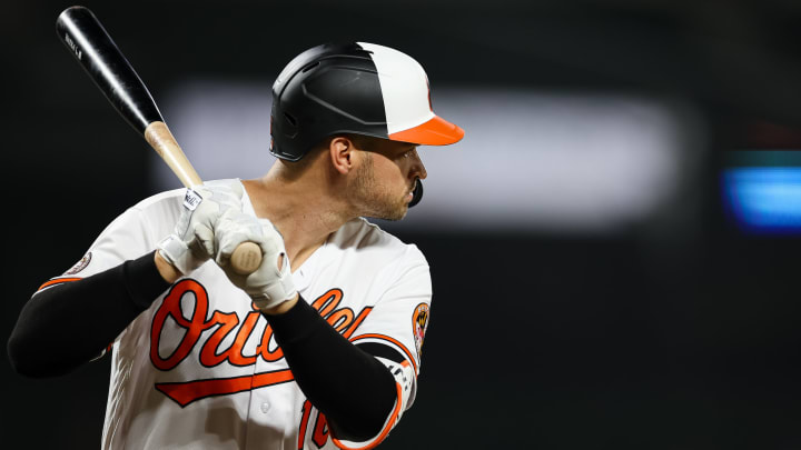 May 4, 2022; Baltimore, Maryland, USA; Baltimore Orioles designated hitter Trey Mancini (16) at bat against the Minnesota Twins during the sixth inning at Oriole Park at Camden Yards. Mandatory Credit: Scott Taetsch-USA TODAY Sports