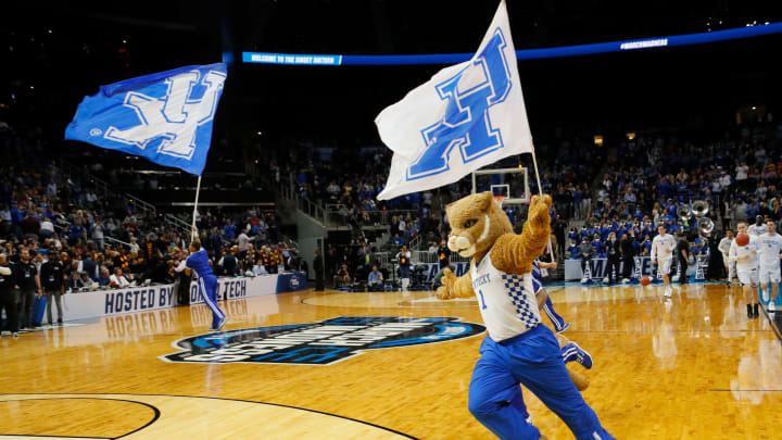 ATLANTA, GA – MARCH 22: The Kentucky Wildcats mascot takes the court. (Photo by Kevin C. Cox/Getty Images)