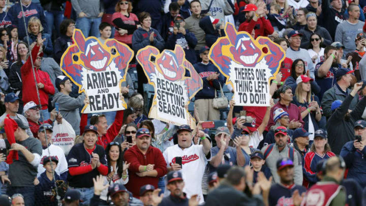 CLEVELAND, OH - OCTOBER 01: Cleveland Indians fans cheer as the team leaves the field after defeating the Chicago White Sox at Progressive Field on October 1, 2017 in Cleveland, Ohio. The Indians defeated the White Sox 3-1. (Photo by David Maxwell/Getty Images)