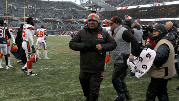 CHICAGO, IL - DECEMBER 24: Head coach Hue Jackson of the Cleveland Browns walks off of the field after the Chicago Bears defeated the Cleveland Browns 20-3 at Soldier Field on December 24, 2017 in Chicago, Illinois. (Photo by Dylan Buell/Getty Images)