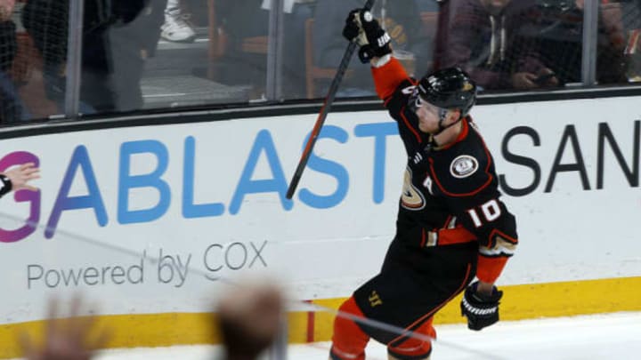 ANAHEIM, CA – FEBRUARY 9: Corey Perry #10 of the Anaheim Ducks celebrates his goal in the second period of the game against the Edmonton Oilers on February 9, 2018, at Honda Center in Anaheim, California. (Photo by Debora Robinson/NHLI via Getty Images)