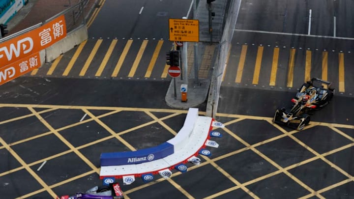 HONG KONG, HONG KONG - DECEMBER 02: In this handout from FIA Formula E - Sam Bird (GBR), DS Virgin Racing, DS Virgin DSV-03, leads Jean Eric Vergne (FRA), TECHEETAH, Renault Z.E. 17 during the Hong Kong ePrix, Round 1 of the 2017/18 FIA Formula E Series at the Central Harbourfront Circuit on December 02, 2017 in Hong Kong, Hong Kong. (Photo by Alastair Staley/LAT Images/FIA Formula E Series via Getty Images)