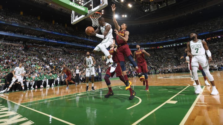 BOSTON, MA – MAY 15: Terry Rozier #12 of the Boston Celtics passes the ball against the Cleveland Cavaliers in Game Two of the Eastern Conference Finals during the 2018 NBA Playoffs on May 15, 2018 at the TD Garden in Boston, Massachusetts. NOTE TO USER: User expressly acknowledges and agrees that, by downloading and/or using this photograph, user is consenting to the terms and conditions of the Getty Images License Agreement. Mandatory Copyright Notice: Copyright 2018 NBAE (Photo by Brian Babineau/NBAE via Getty Images)