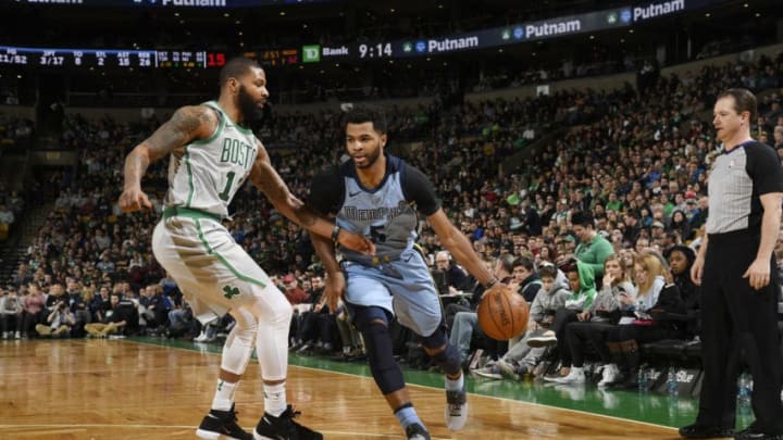 BOSTON, MA - FEBRUARY 26: Andrew Harrison #5 of the Memphis Grizzlies handles the ball during the game against the Boston Celtics on February 26, 2018 at the TD Garden in Boston, Massachusetts. NOTE TO USER: User expressly acknowledges and agrees that, by downloading and or using this photograph, User is consenting to the terms and conditions of the Getty Images License Agreement. Mandatory Copyright Notice: Copyright 2018 NBAE (Photo by Brian Babineau/NBAE via Getty Images)