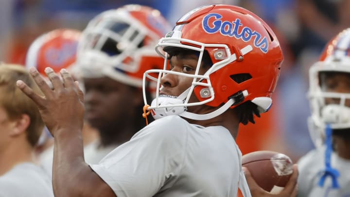 Sep 25, 2021; Gainesville, Florida, USA;Florida Gators quarterback Anthony Richardson (15) throws the ball prior to the game against the Tennessee Volunteers at Ben Hill Griffin Stadium. Mandatory Credit: Kim Klement-USA TODAY Sports